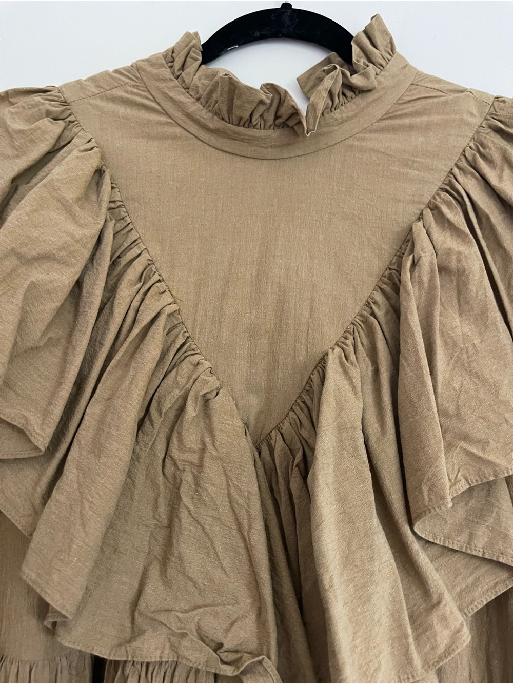 ASOS EDITION Camel Ruffle Prairie Midi Dress Size US 10 - Picture 6 of 7